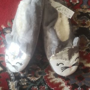 Fuzzy baba slipper socks cat sequins NEW